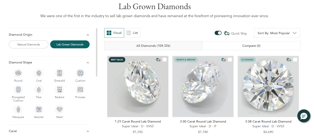 Brilliant Earth loose-diamond selection