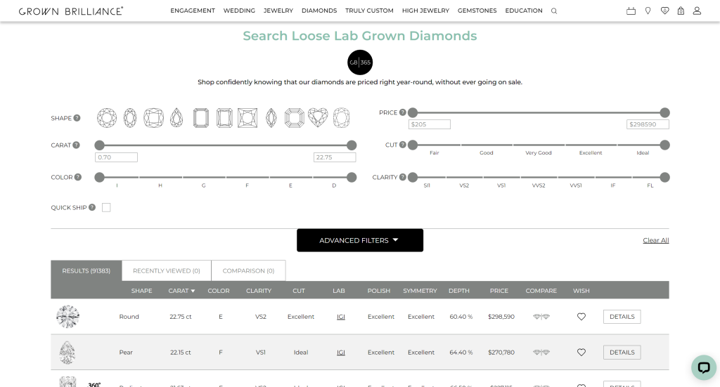 Grown Brilliance loose-diamond search