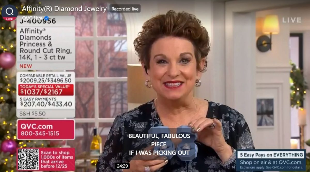 QVC television jewelry presentation