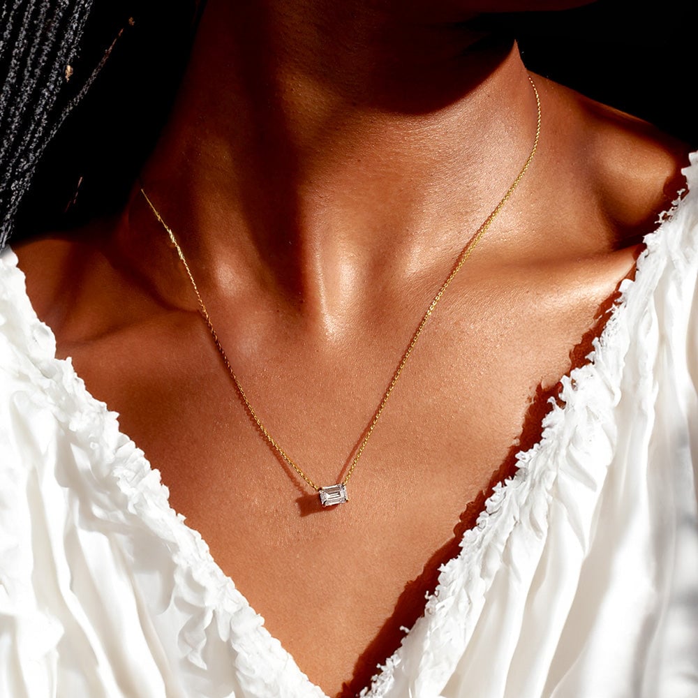East-to-west emerald-cut lab-grown diamond pendant