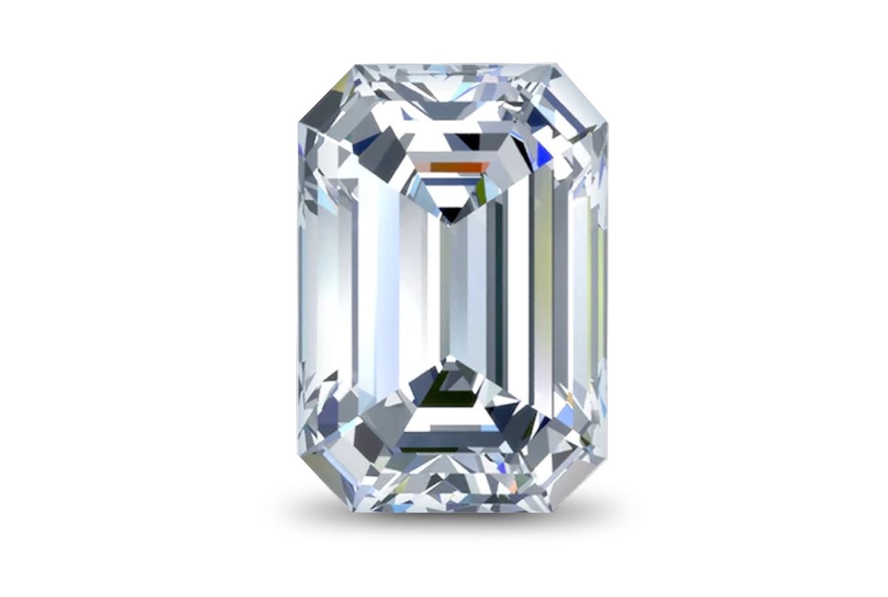Emerald-cut lab-grown diamond shown face-up