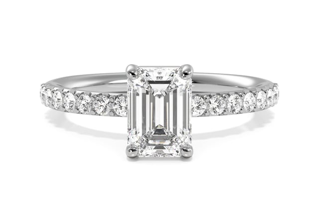 Radiant lab-grown diamond in a French-set engagement ring from Ritani