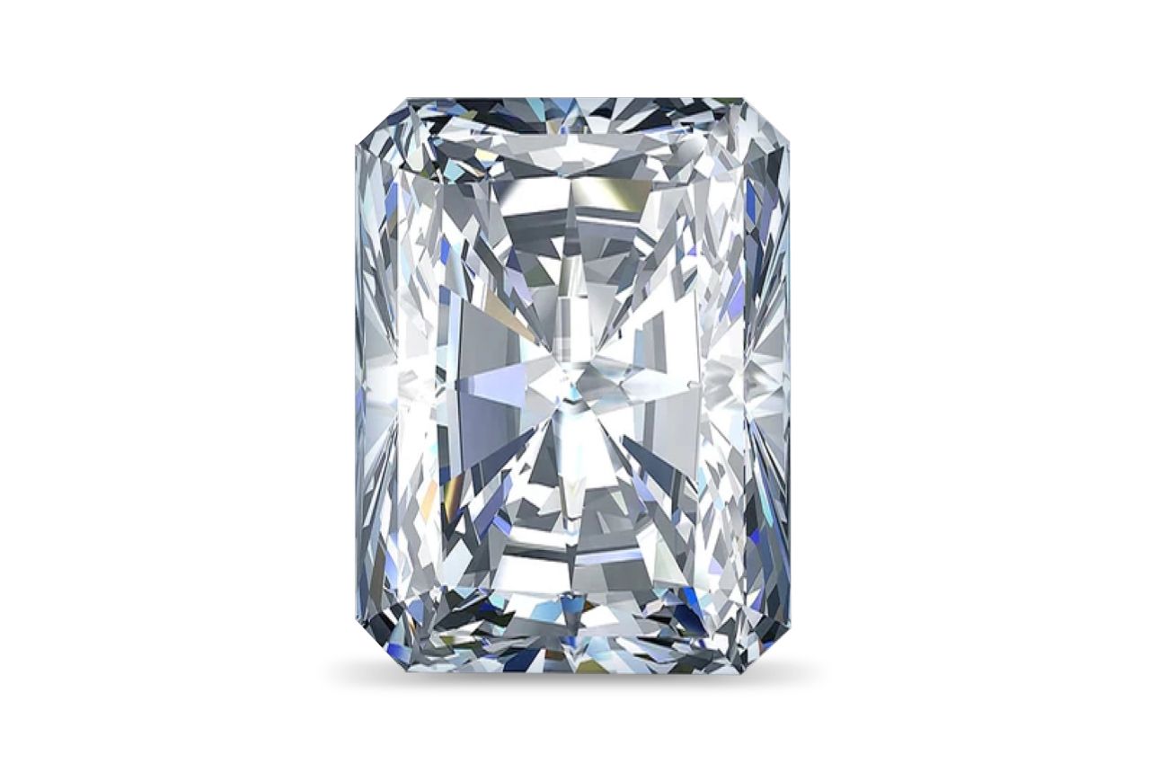 Radiant-cut lab-grown diamond shown face-up