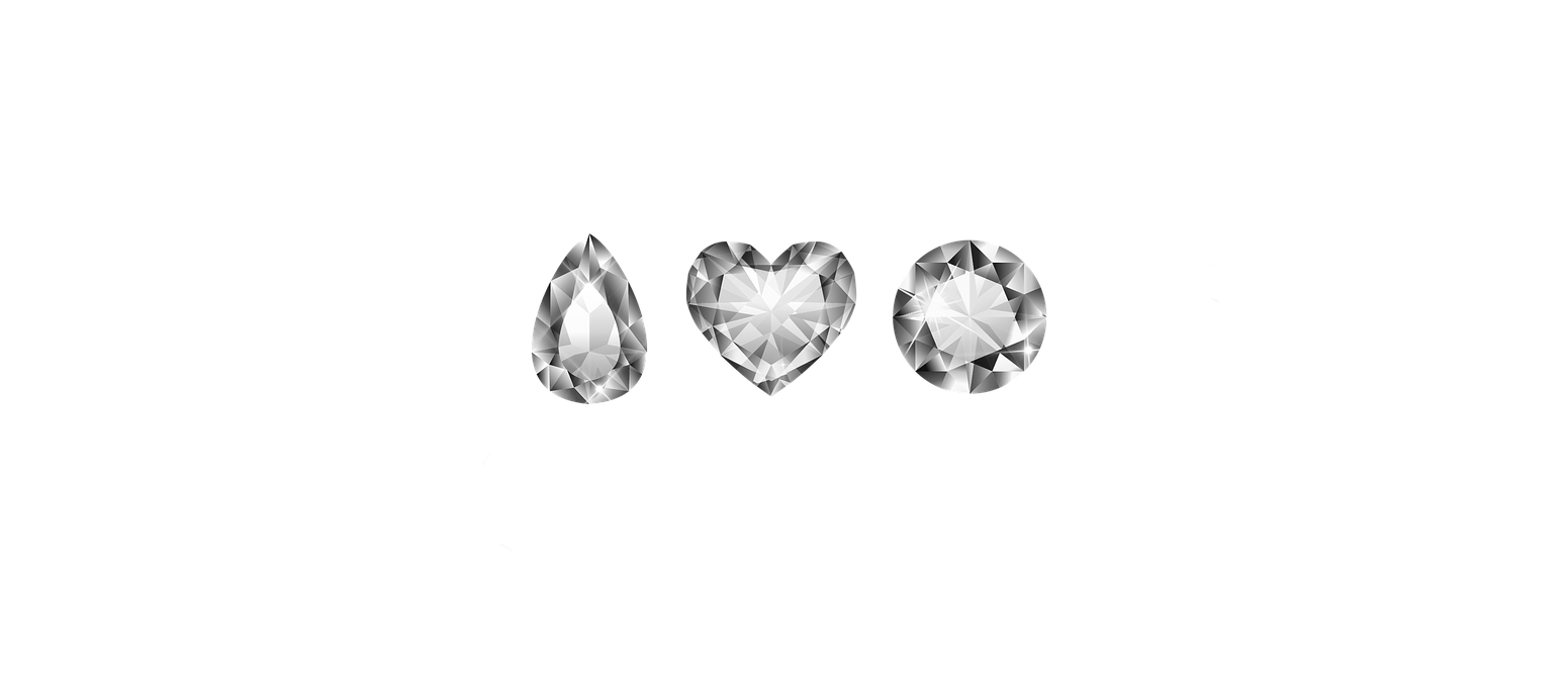 Illustrations of pear, heart and round diamond shapes