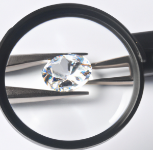 A diamond seen through a jeweler's loupe