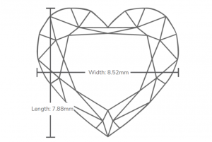 Heart-shaped diamond diagram showing length and width