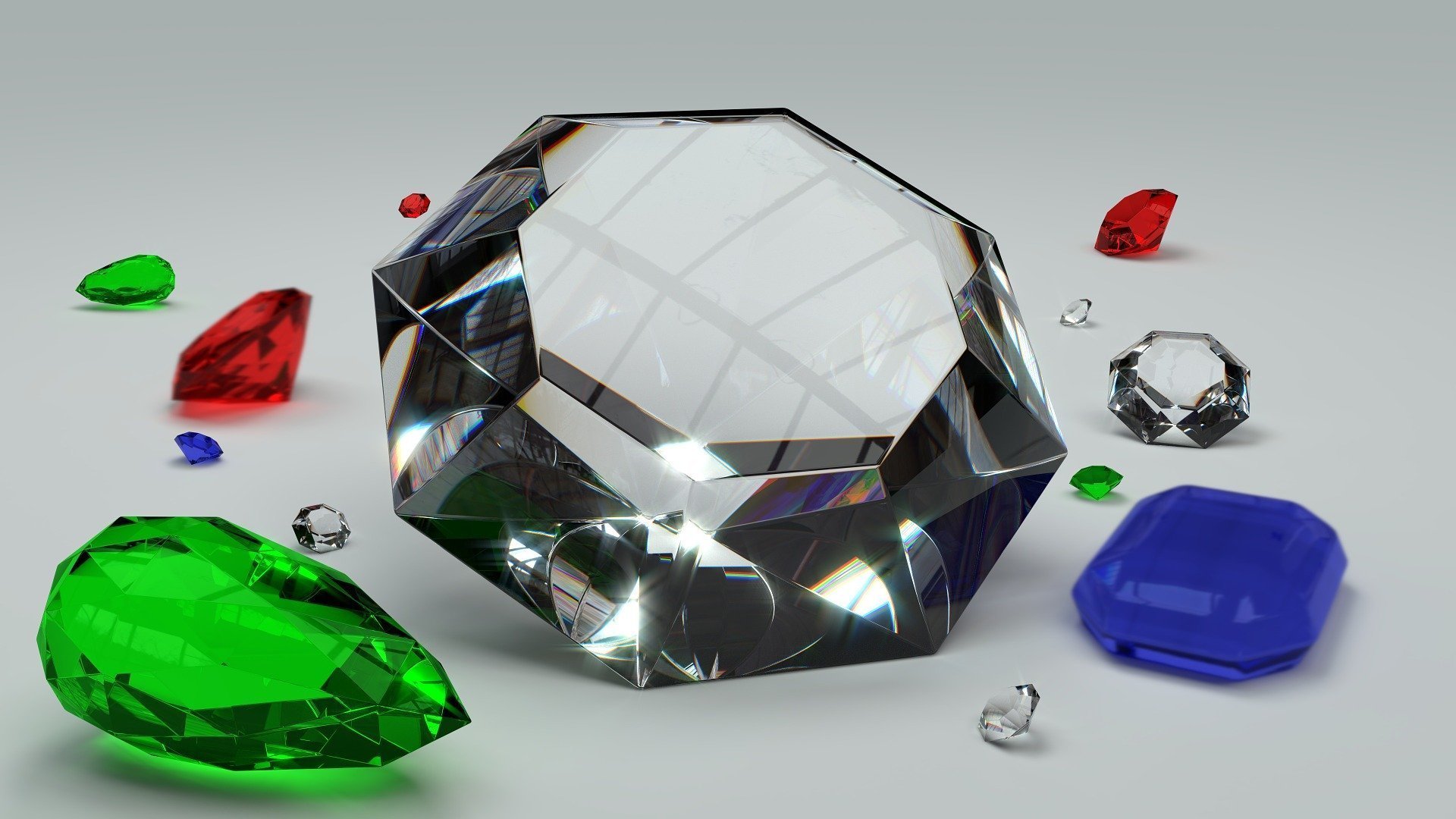 Illustration of colorless and colored faceted stones