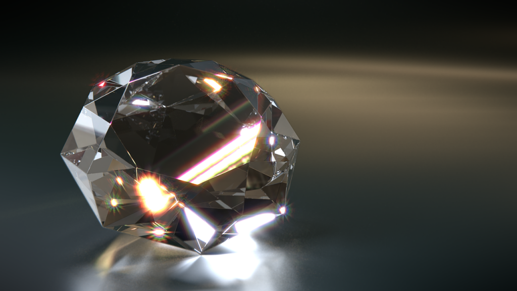 Illustration of light interacting with a faceted diamond