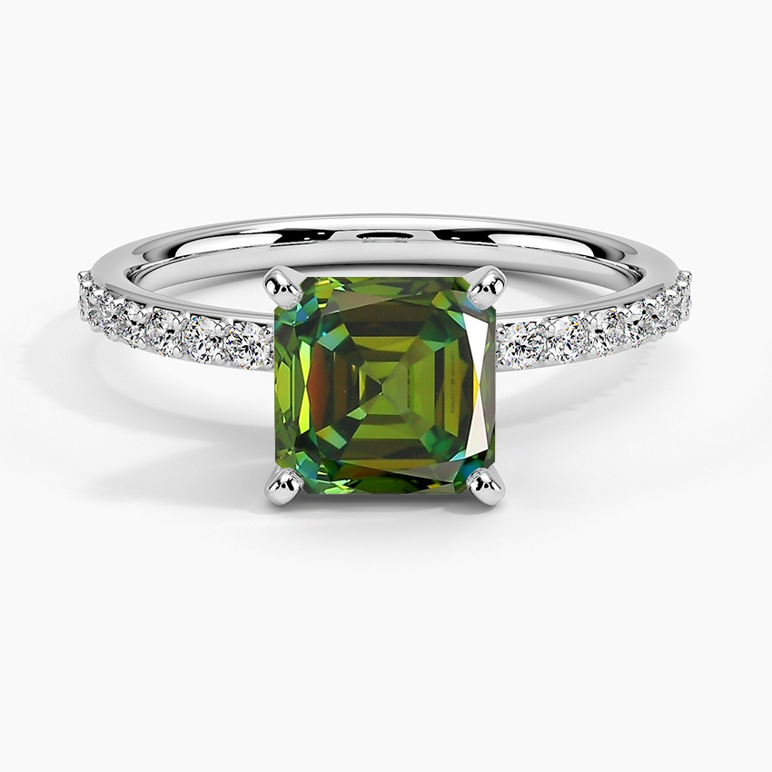 Green lab-grown diamond halo ring