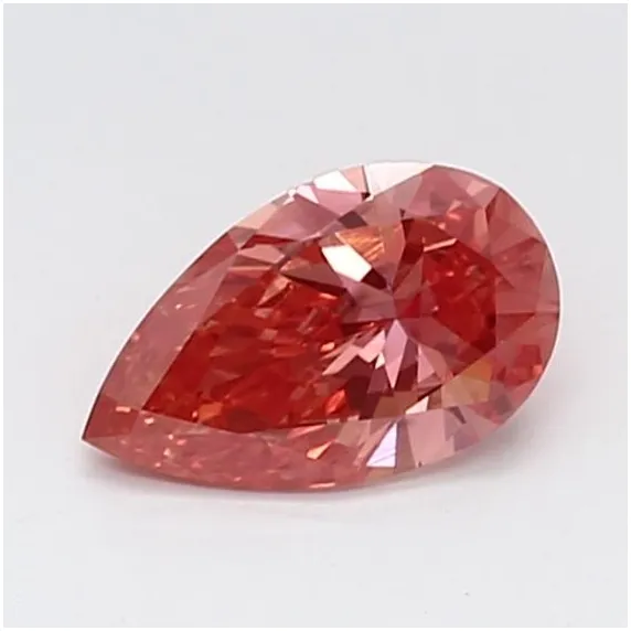 Pear-shaped lab-grown diamond with a reddish-pink appearance