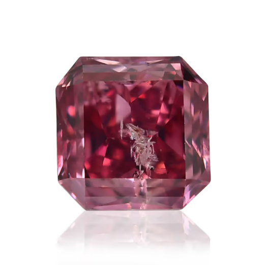 Asscher-cut purplish-red diamond with visible inclusions