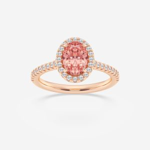 Pink lab-grown diamond halo engagement ring