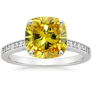 Yellow lab-grown diamond halo engagement ring