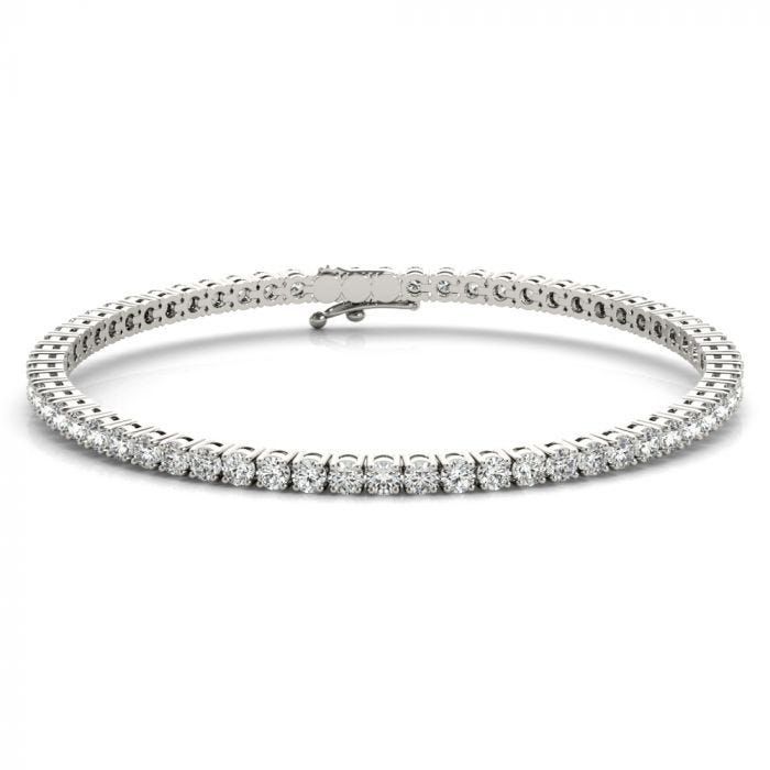Round diamond tennis bracelet with a box clasp in white metal