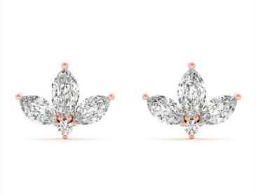 Three marquise diamonds forming petals on each rose-gold stud