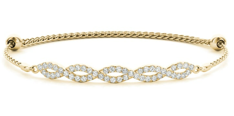 Yellow-gold adjustable chain bracelet with interlocking diamond-set oval links
