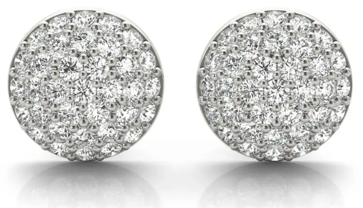 Round white-metal studs covered with small diamonds in circular clusters