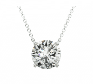 Round diamond in a four-prong white-metal basket on a cable chain