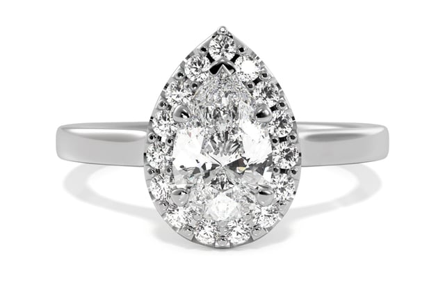 Pear-shaped lab-grown diamond halo engagement-ring design from Ritani