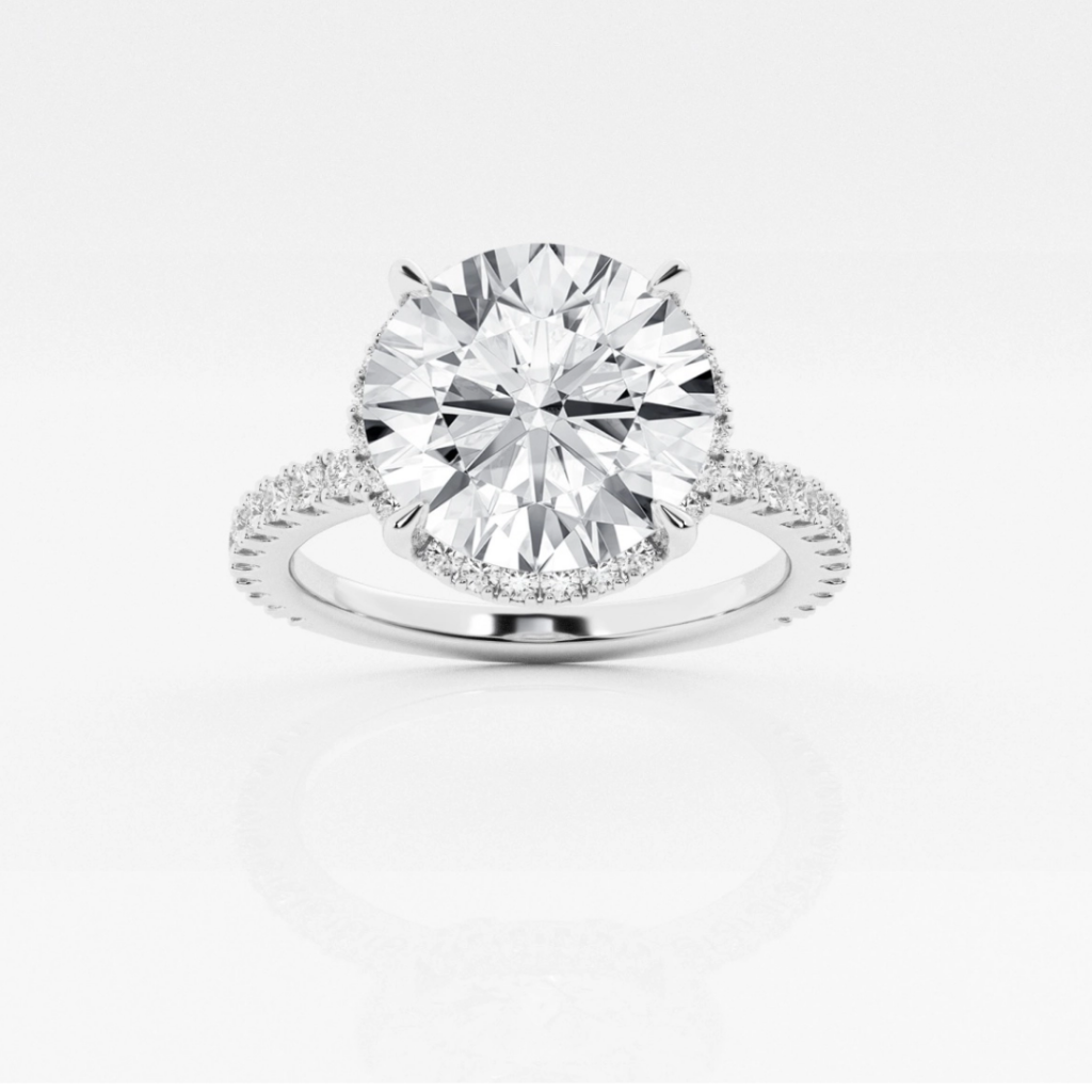 Designer round lab-grown diamond hidden-halo engagement ring from Grown Brilliance