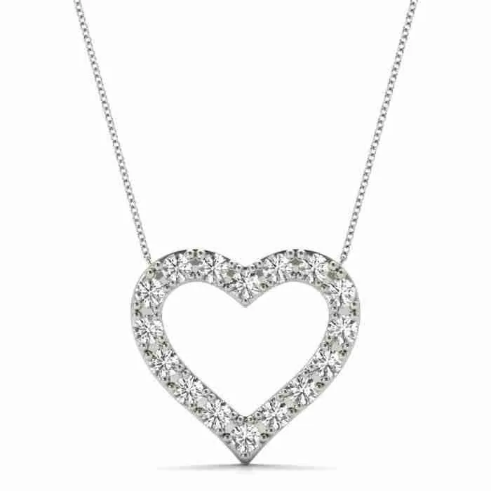 White-metal open-heart pendant with small diamonds outlining the heart
