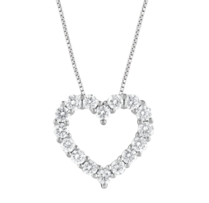 Round diamonds forming an open heart on a white-metal chain