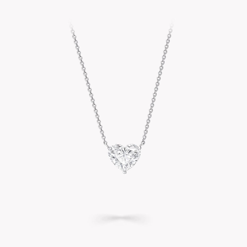 Heart-cut diamond solitaire pendant on a white-metal chain