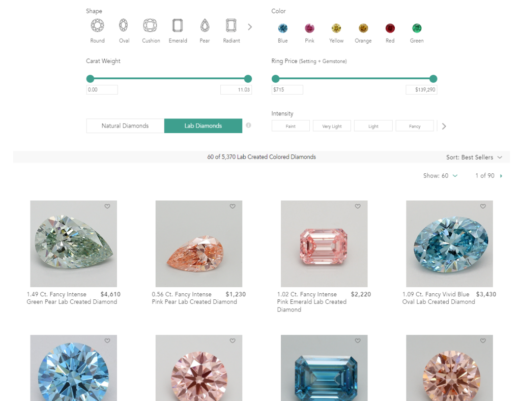 Brilliant Earth loose colorless and colored lab-grown diamonds
