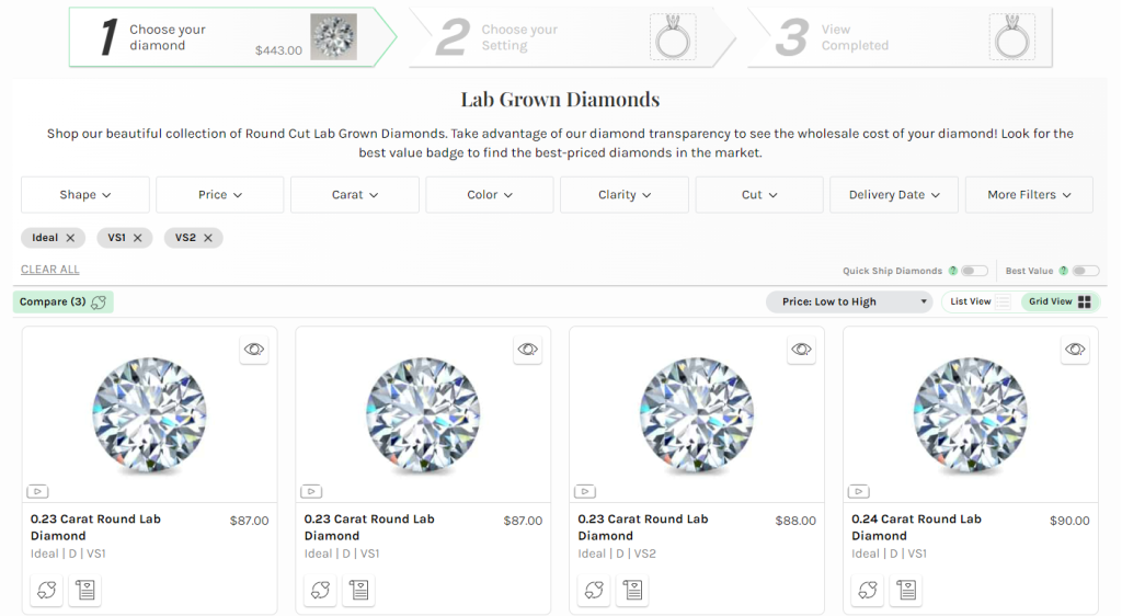 Ritani loose lab-grown diamond cut filters