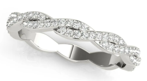 White-metal band with two intertwined diamond-set rows and a plain back