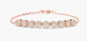 Rose-metal chain bracelet with round diamond-set cluster stations