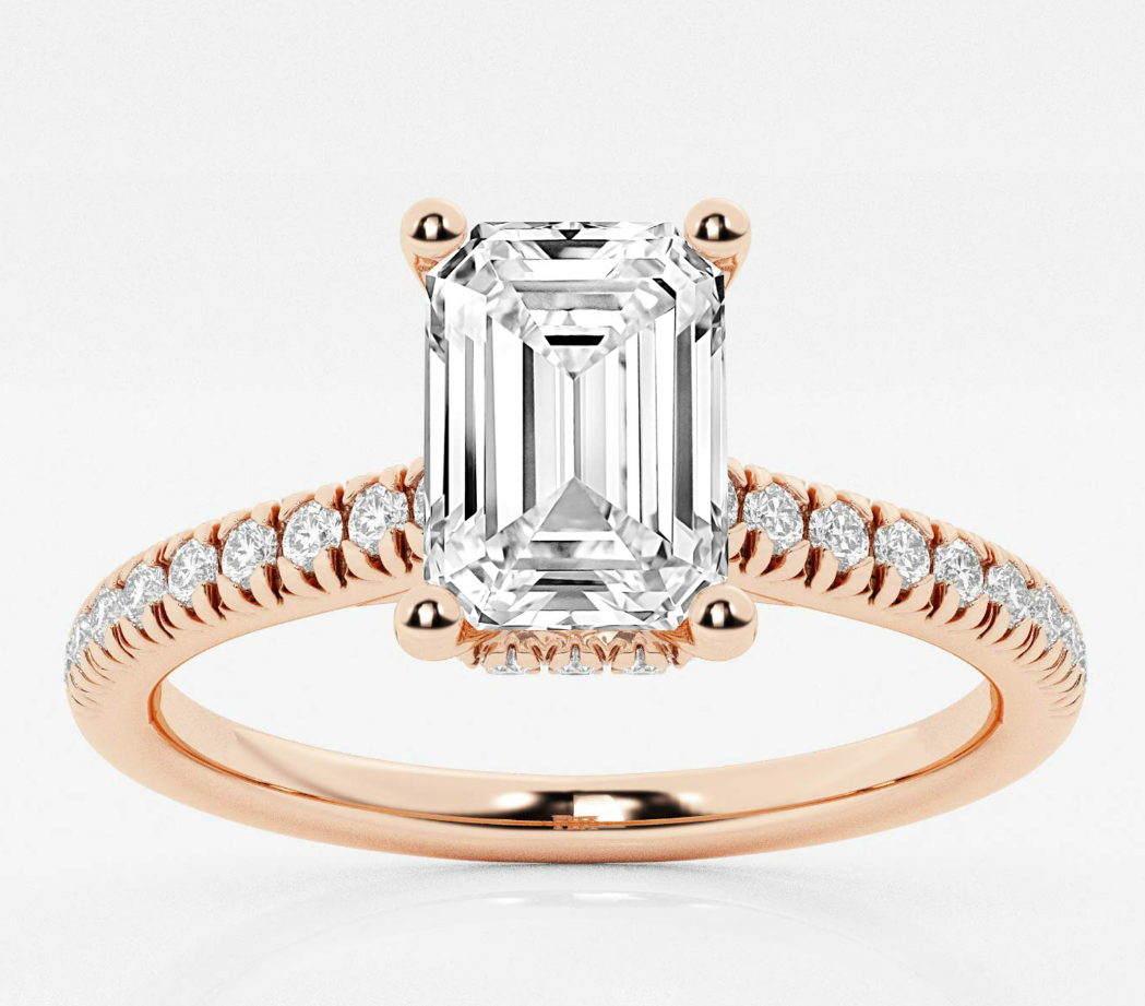 Emerald-cut diamond shown face-up