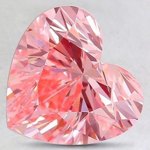 Pink heart-shaped diamond with a clear central cleft and rounded lobes