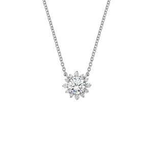 Round central diamond with a small diamond halo on a white-metal chain