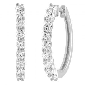 Two narrow white-metal hoops with round diamonds along the front