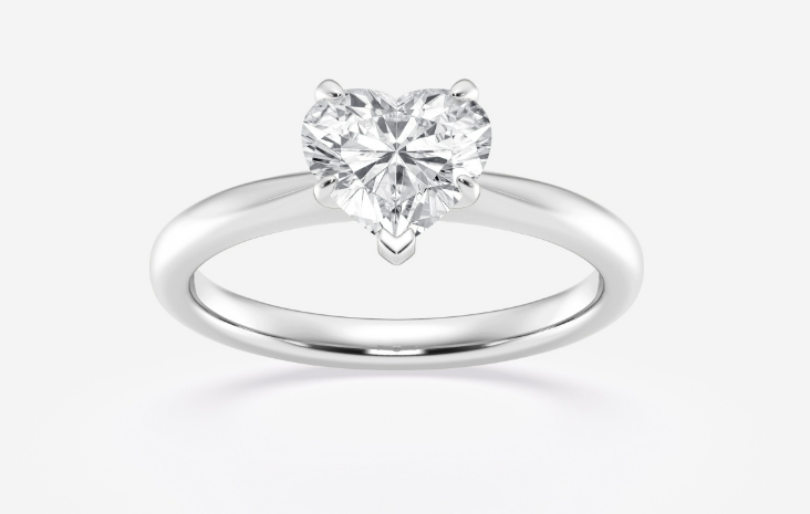 Heart-cut diamond solitaire on a slim white-metal ring band