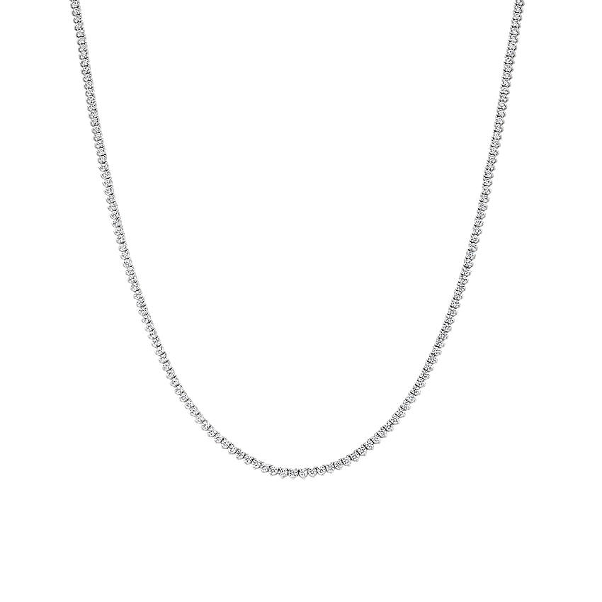Graduated round diamond tennis necklace in white metal