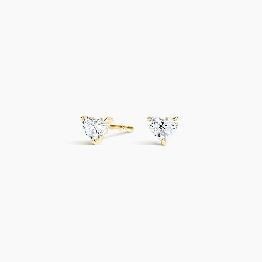 Heart-shaped lab-grown diamond stud earrings in yellow gold from Brilliant Earth