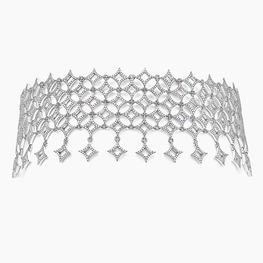 Brilliant Earth Infinite Icon lab-grown diamond choker with a wide white-gold lattice