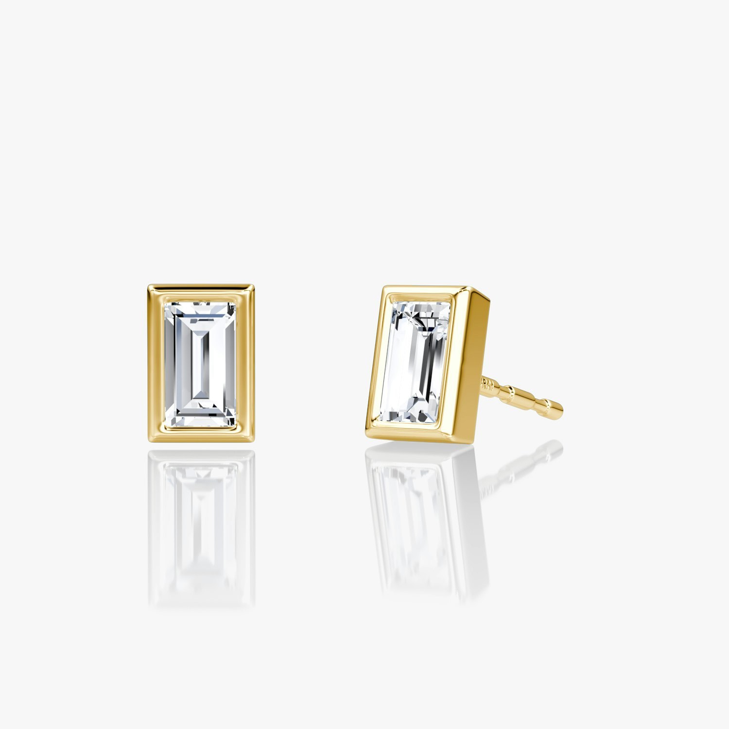 Baguette bezel lab-grown diamond stud earrings in yellow gold
