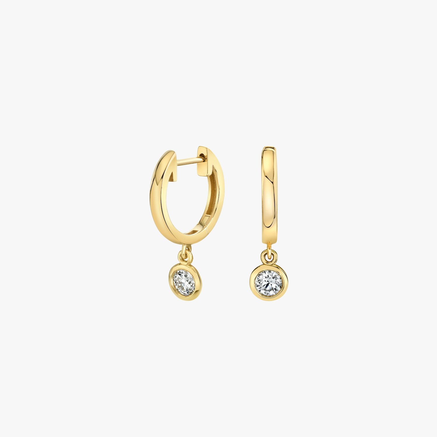 Petite bezel-drop lab-grown diamond huggie hoop in yellow gold