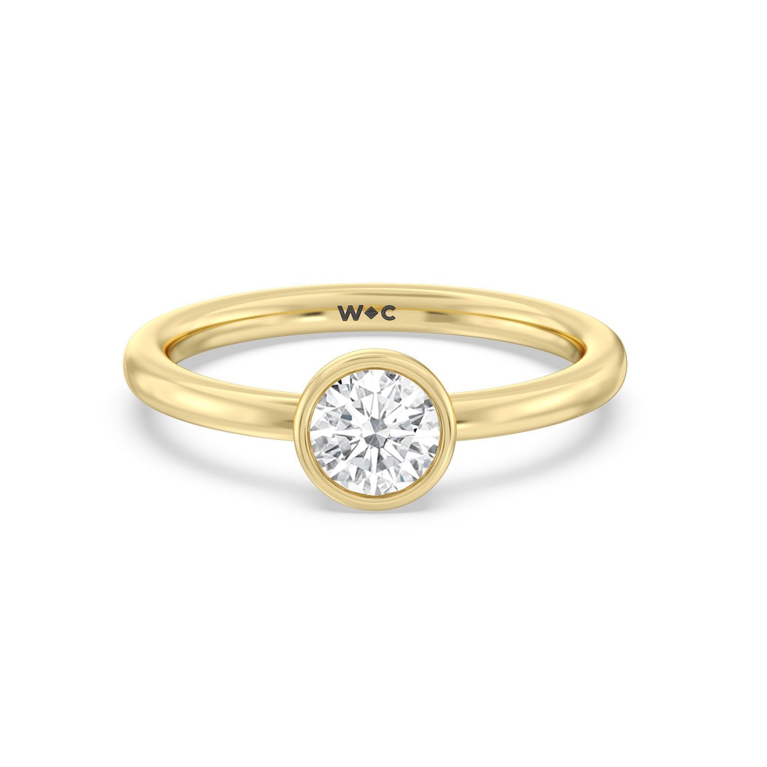 Bezel-set round lab-grown diamond stackable ring in yellow gold