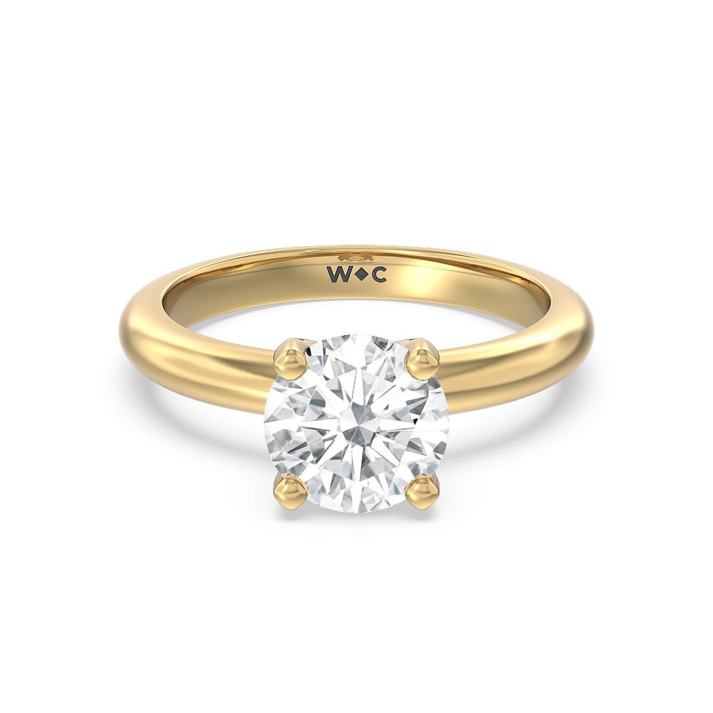 Round lab-grown diamond solitaire engagement ring in yellow gold