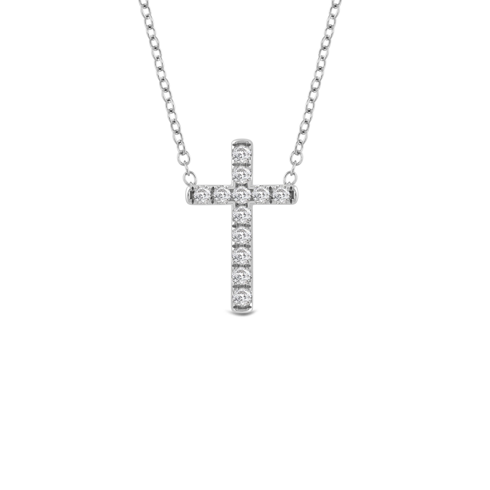 Petite lab-grown diamond cross necklace in sterling silver