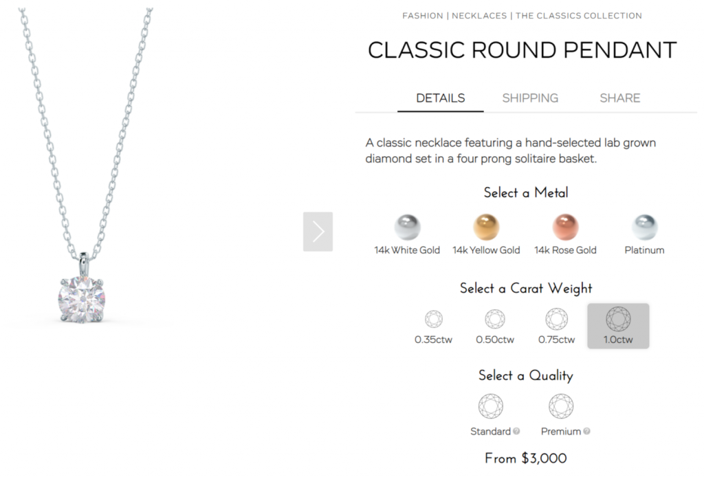 Solitaire pendant from our Ada Diamonds jewelry comparison