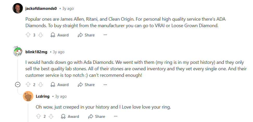 Reddit discussion collected for our Ada Diamonds review