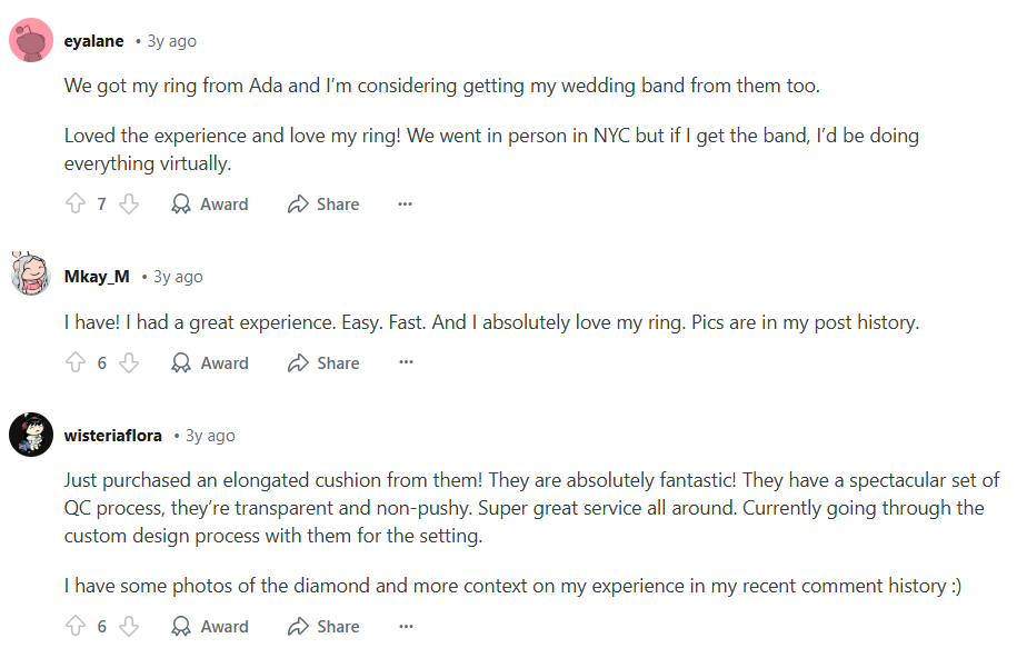 Another customer discussion about Ada Diamonds