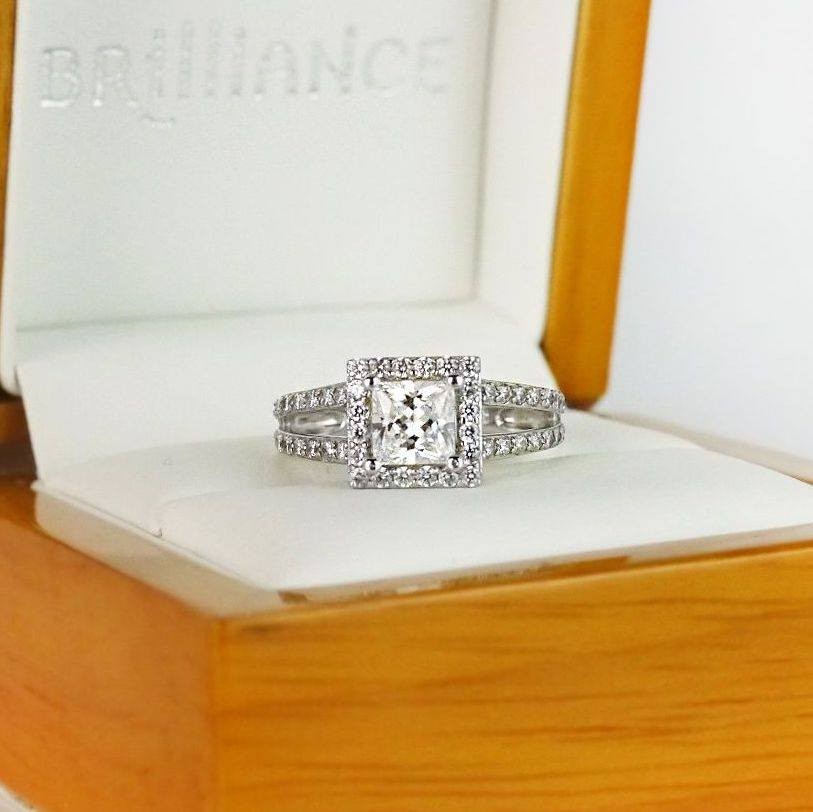Square halo diamond ring in a Brilliance presentation box