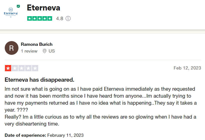 An Eterneva customer account discussing communication