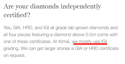 Kimaï grading information referring to a different laboratory